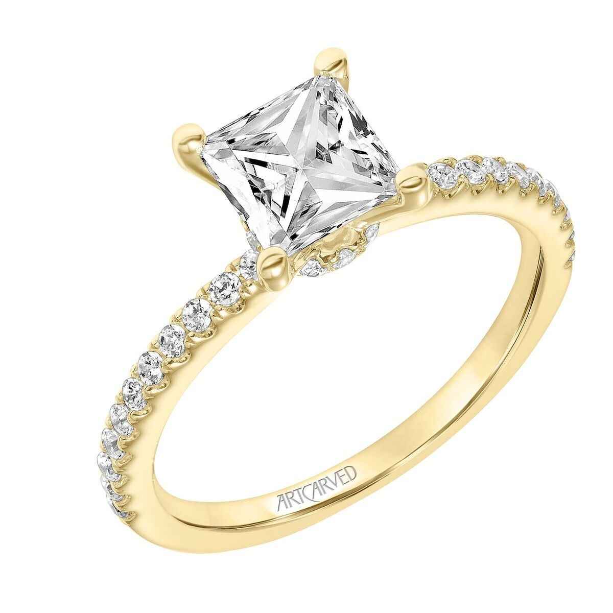 Artcarved Classic 1/4 ct. tw. Princess Cut Diamond Semi-Mount Engagement Ring in 14K Yellow Gold front view