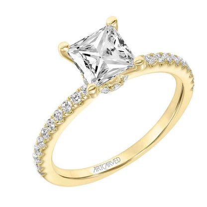Artcarved Classic 1/4 ct. tw. Princess Cut Diamond Semi-Mount Engagement Ring in 14K Yellow Gold front view