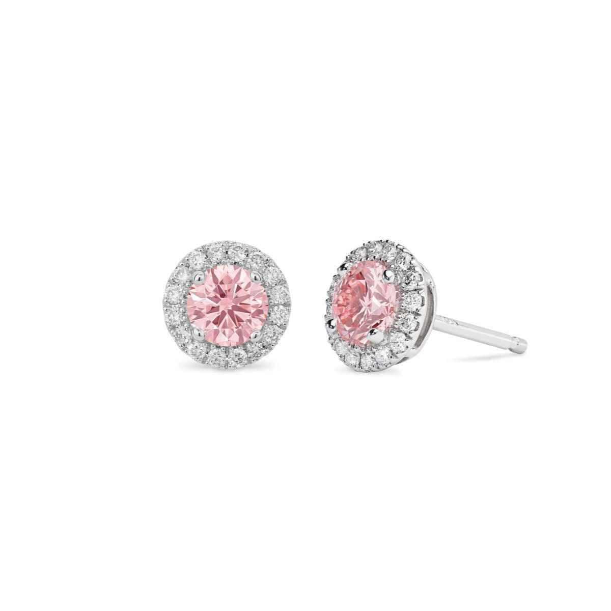 Lightbox 1 ct. tw. Lab-Grown Round Pink Diamond Halo Earrings in 10K White Gold