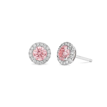 Lightbox 1 ct. tw. Lab-Grown Round Pink Diamond Halo Earrings in 10K White Gold