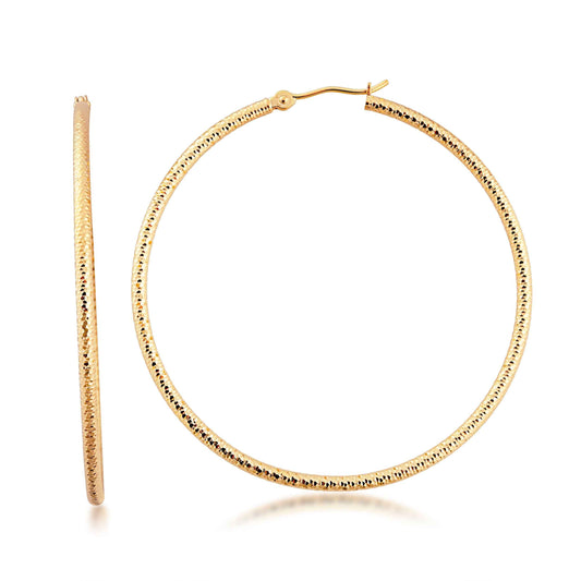 2x50mm Textured Hoop Earrings in 14K Yellow Gold