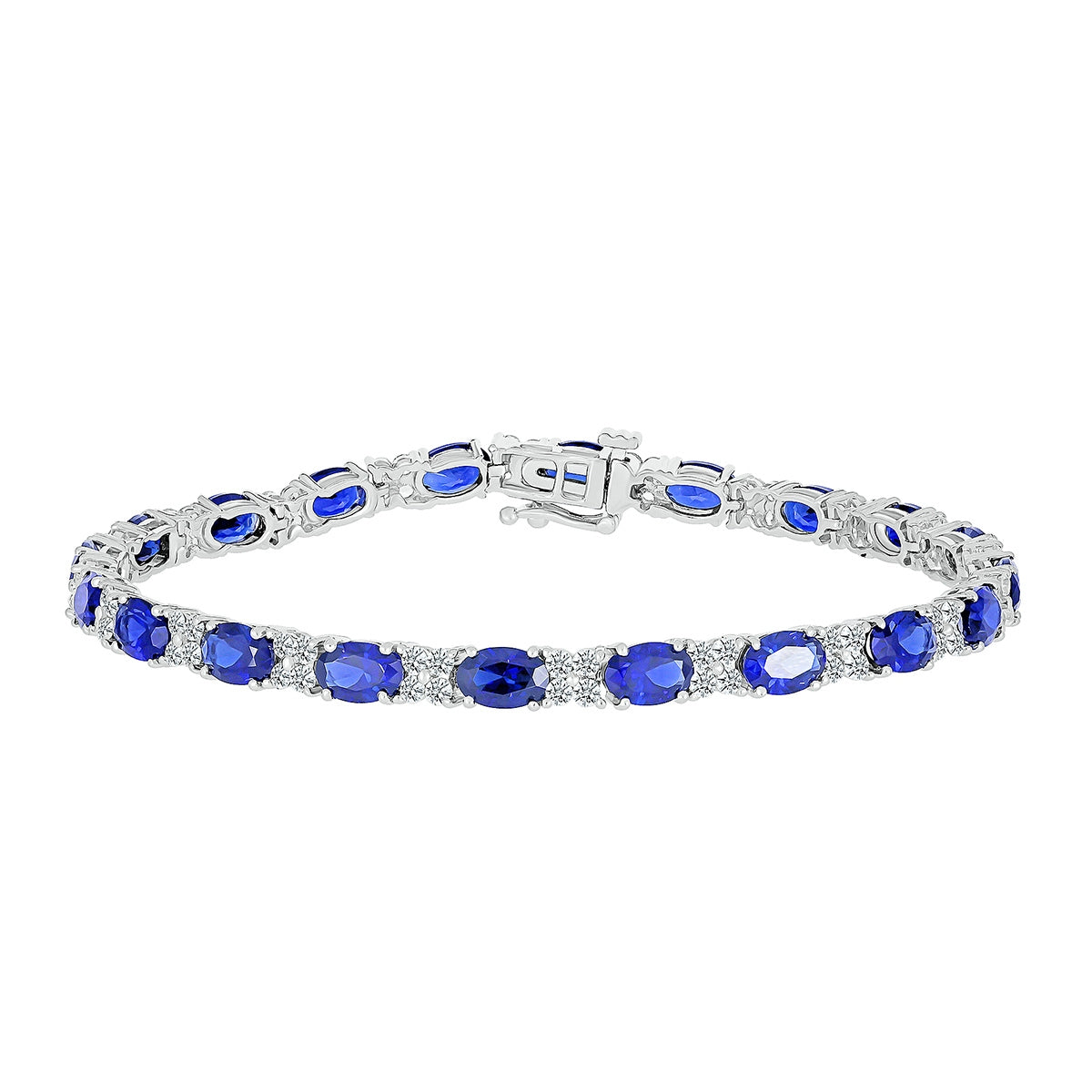 Oval Sapphire & 2-1/8 ct. tw. Diamond Bracelet in 14K White Gold
