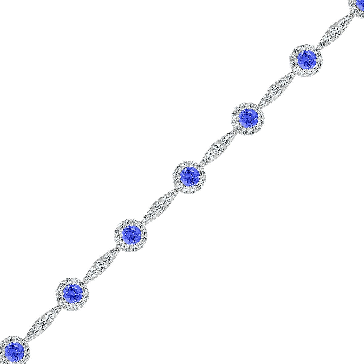 Round Sapphire & 2-1/3 ct. tw. Diamond Halo Bracelet in 14K White Gold front view