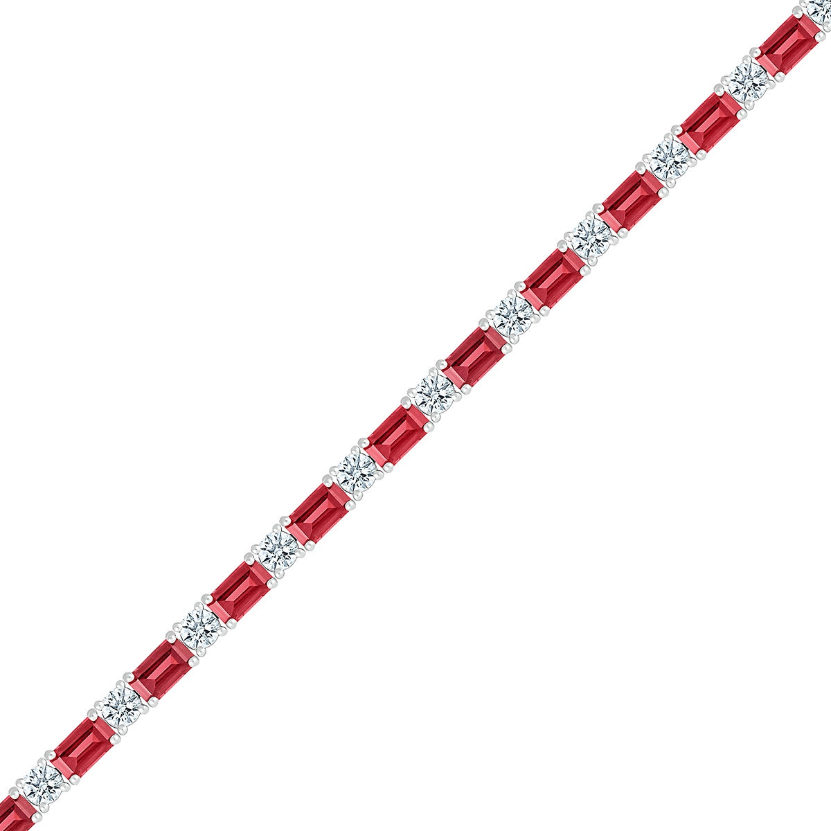 Created Emerald Cut Ruby & Created White Sapphire Bracelet in Sterling Silver front view