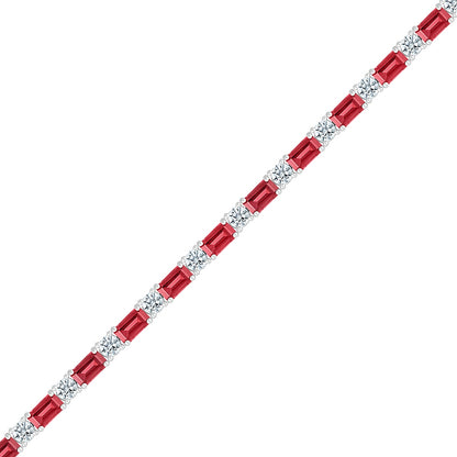 Created Emerald Cut Ruby & Created White Sapphire Bracelet in Sterling Silver front view