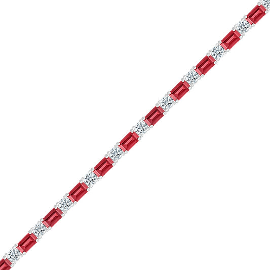 Created Emerald Cut Ruby & Created White Sapphire Bracelet in Sterling Silver front view