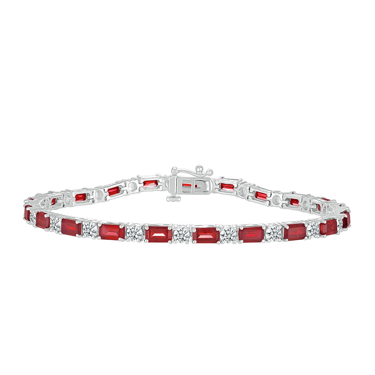 Created Emerald Cut Ruby & Created White Sapphire Bracelet in Sterling Silver