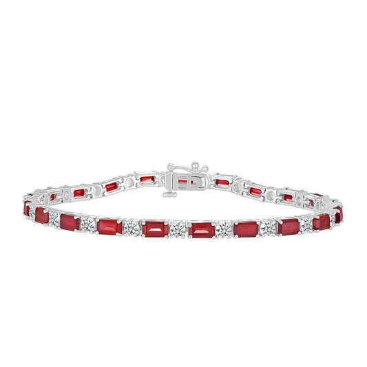 Created Emerald Cut Ruby & Created White Sapphire Bracelet in Sterling Silver
