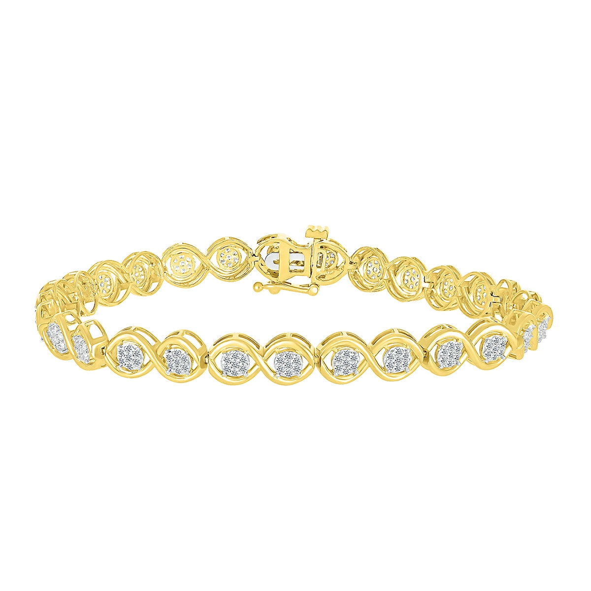 Fairytale Diamonds 1 ct. tw. Diamond Round Cluster Center Link Bracelet in 10K Yellow Gold