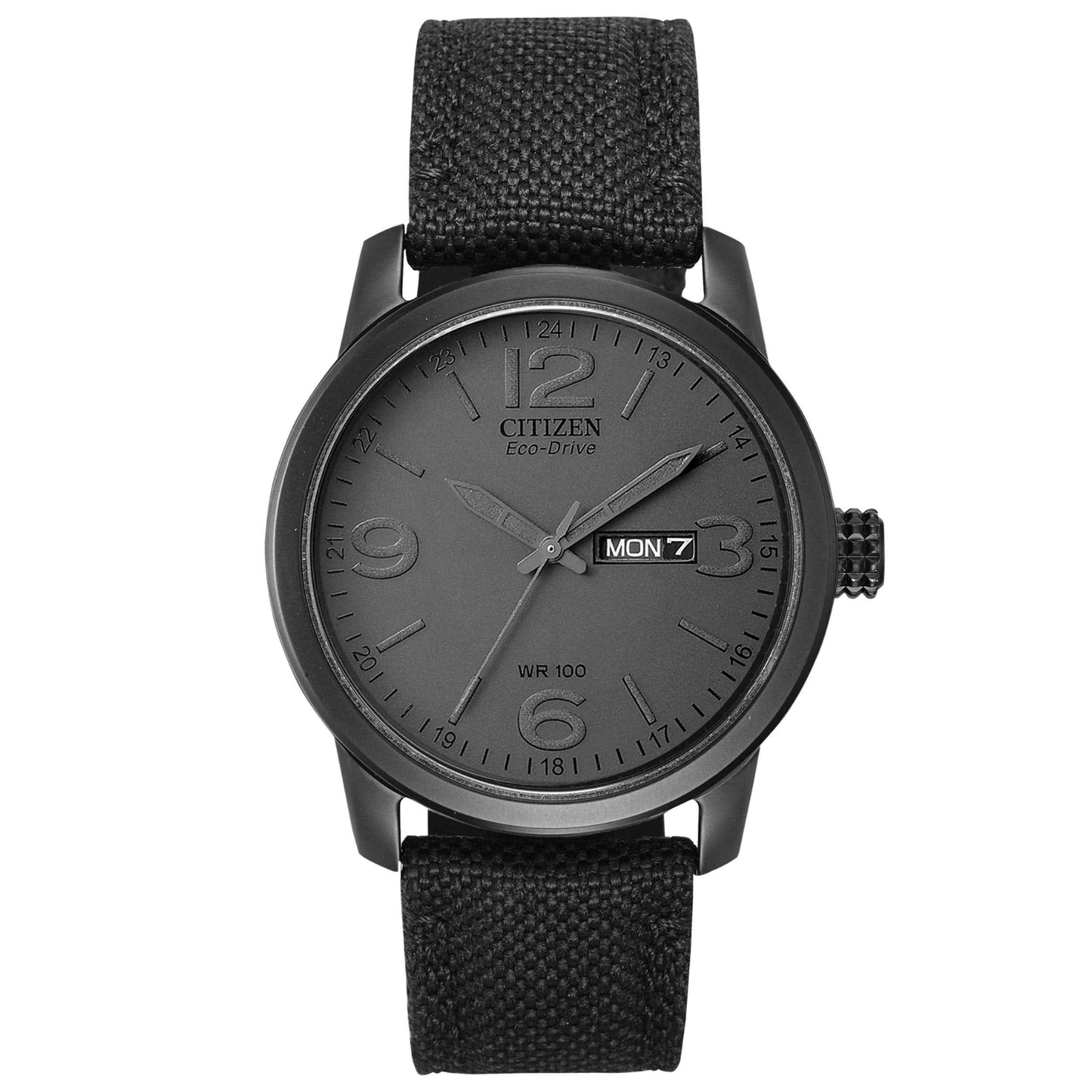 Citizen Chandler Men's Military Inspired Matte Black Watch in Black-Tone Stainless Steel Case with Woven Black Strap