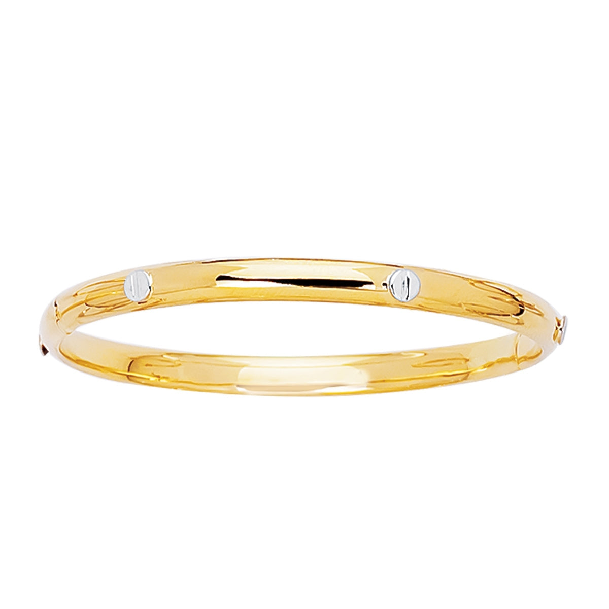 Children's Screw Head Accent Bangle Bracelet in Rhodium Plated 14K Yellow Gold