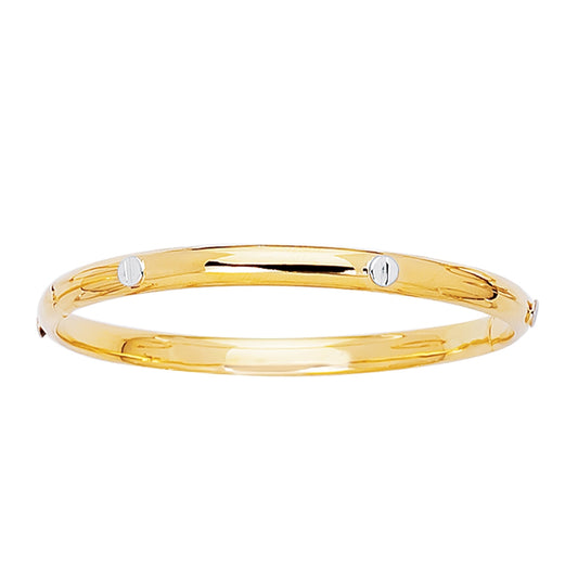 Children's Screw Head Accent Bangle Bracelet in Rhodium Plated 14K Yellow Gold
