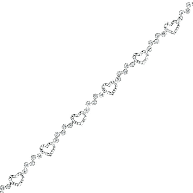 1/4 ct. tw. Diamond Open Heart Bracelet in Sterling Silver front view