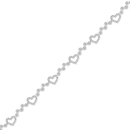1/4 ct. tw. Diamond Open Heart Bracelet in Sterling Silver front view