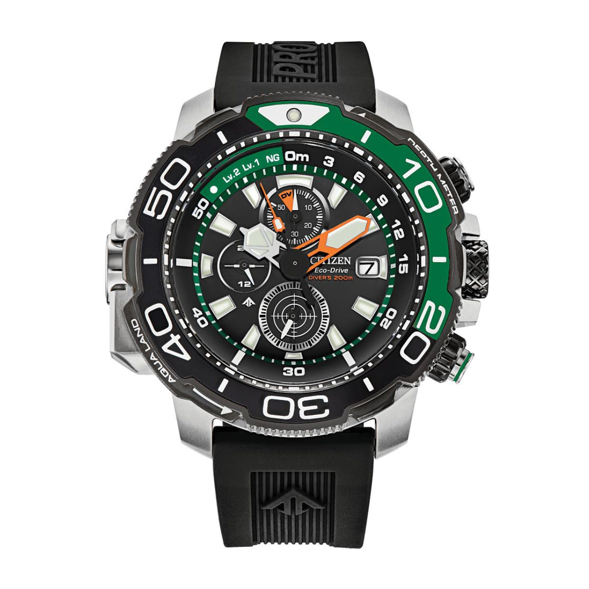 Citizen Men's Promaster Aqualand Stainless Steel Watch with Green Dial & Black Polyurethane Strap