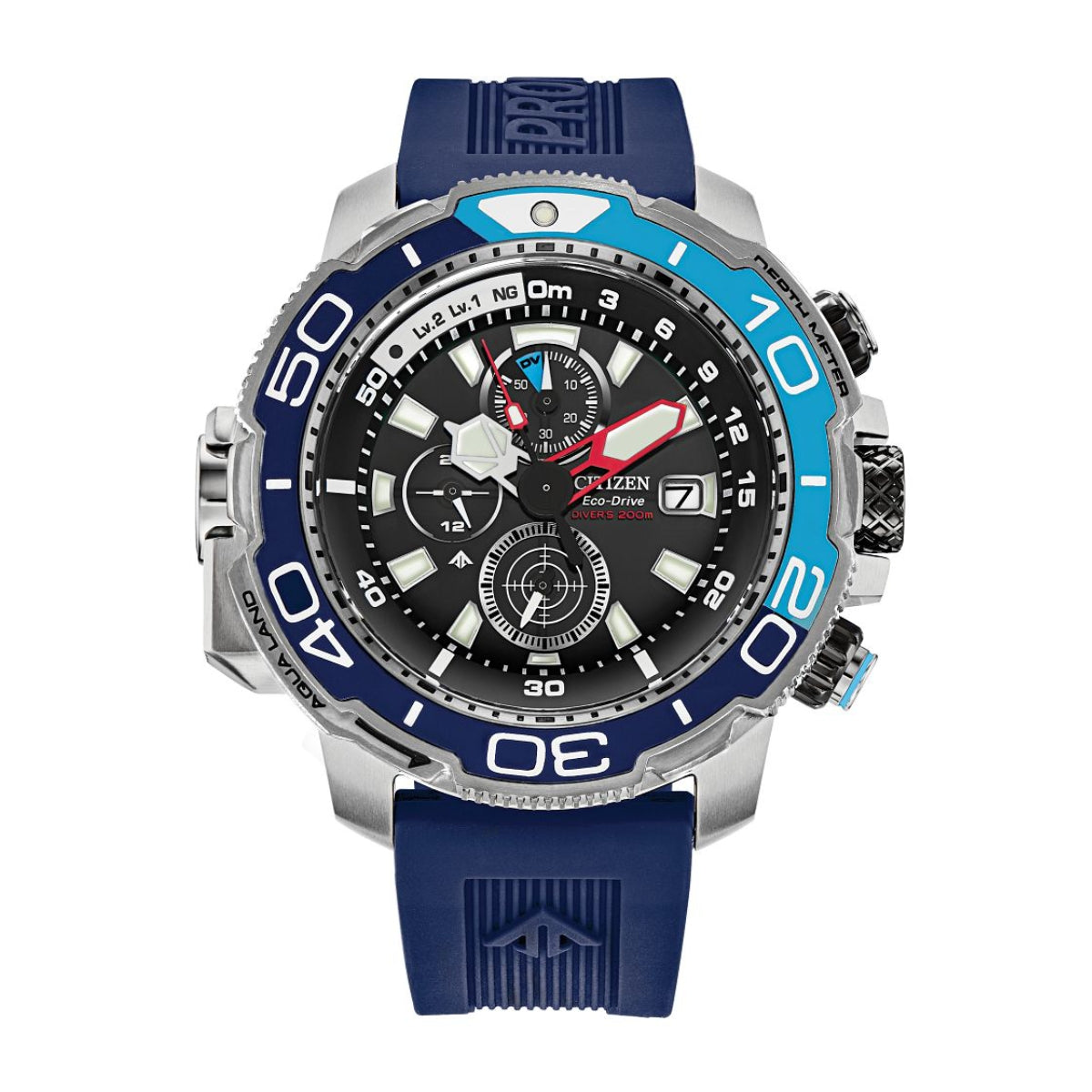 Citizen Men's Promaster Aqualand Stainless Steel Watch with Black Dial & Blue Polyurethane Strap