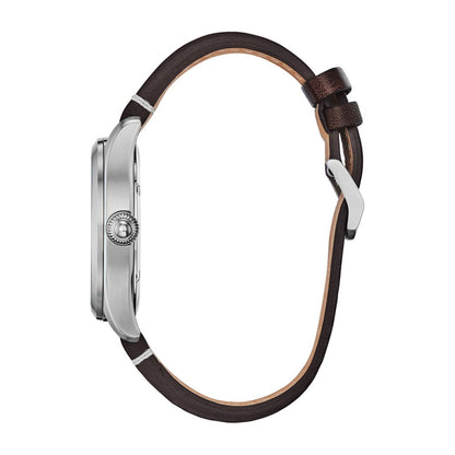Citizen Men's Garrison Stainless Steel Watch with Green Dial & Brown Leather Strap front view