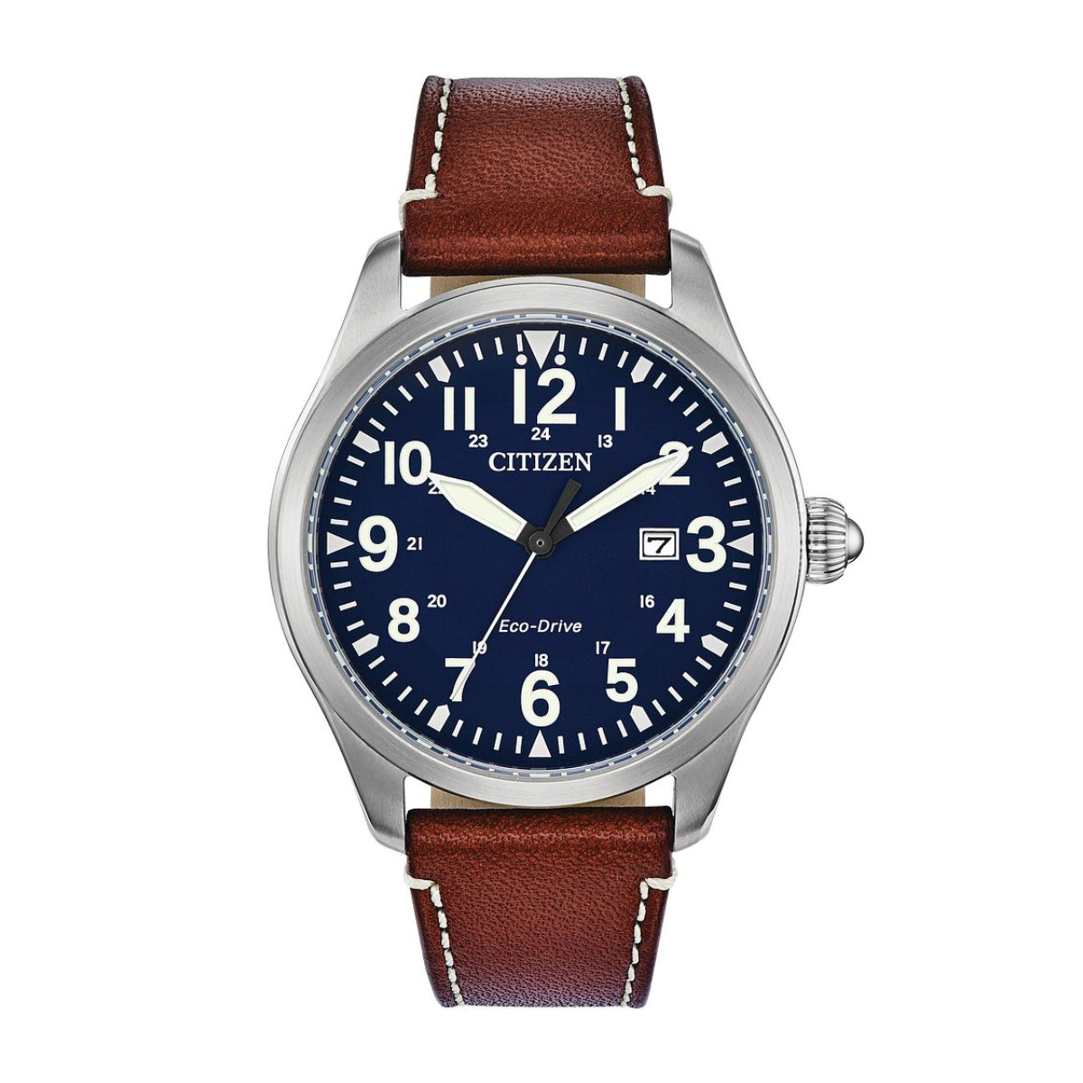 Citizen Men's Garrison Stainless Steel Watch with Blue Dial & Brown Leather Strap