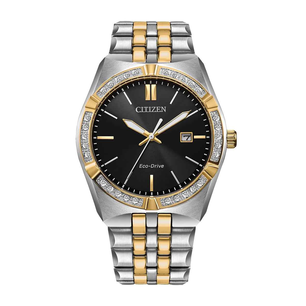 Citizen Men's Corso Diamond Eco-Drive Two-Tone Stainless Steel Watch with Black Dial