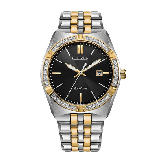 Citizen Men's Corso Diamond Eco-Drive Two-Tone Stainless Steel Watch with Black Dial