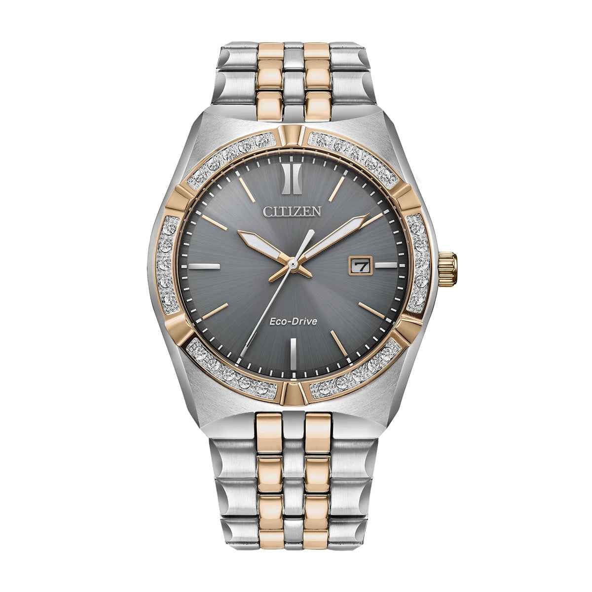 Citizen Men's Corso Diamond Eco-Drive Two-Tone Stainless Steel Watch with Gray Dial