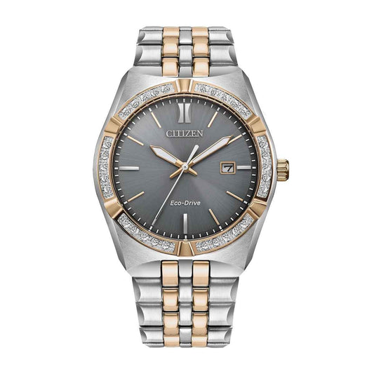 Citizen Men's Corso Diamond Eco-Drive Two-Tone Stainless Steel Watch with Gray Dial