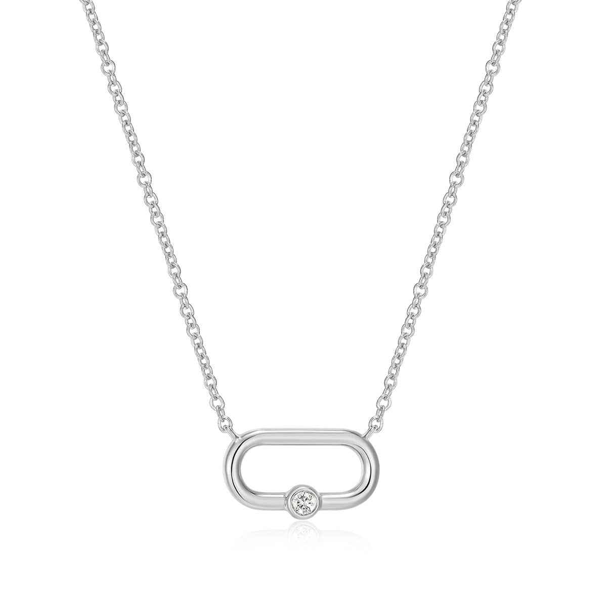 M by Monte Luna Lab-Grown Diamond Accent Paperclip Necklace in Rhodium Plated Sterling Silver