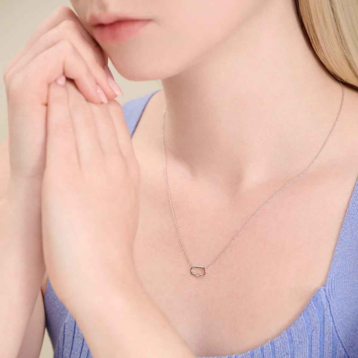 M by Monte Luna Lab-Grown Diamond Accent Paperclip Necklace in Rhodium Plated Sterling Silver front view