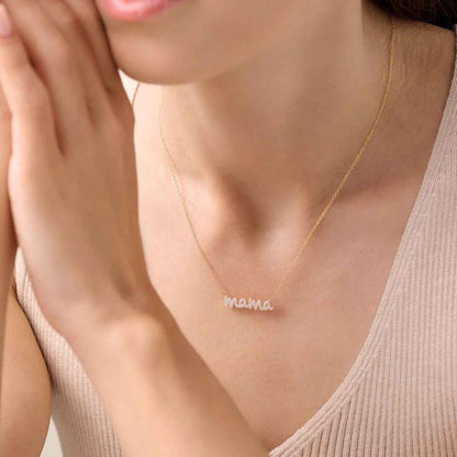 M by Monte Luna 1/8 ct. tw. Lab-Grown Diamond Mama Necklace in 14K Yellow Gold Plated Sterling Silver front view