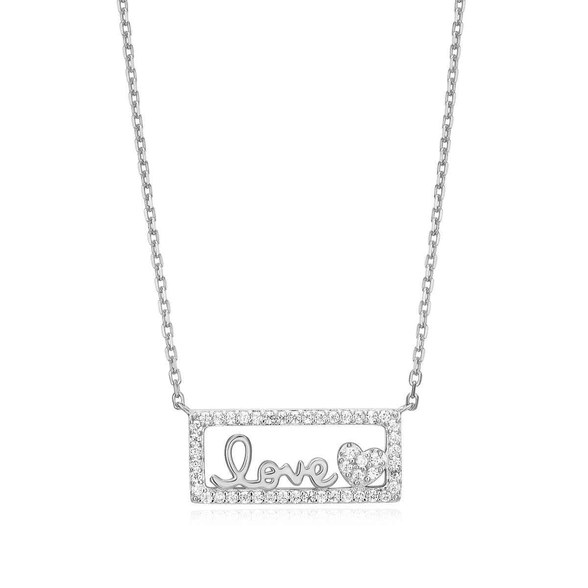 M by Monte Luna 1/5 ct. tw. Lab-Grown Diamond Framed Love Necklace in Rhodium Plated Sterling Silver