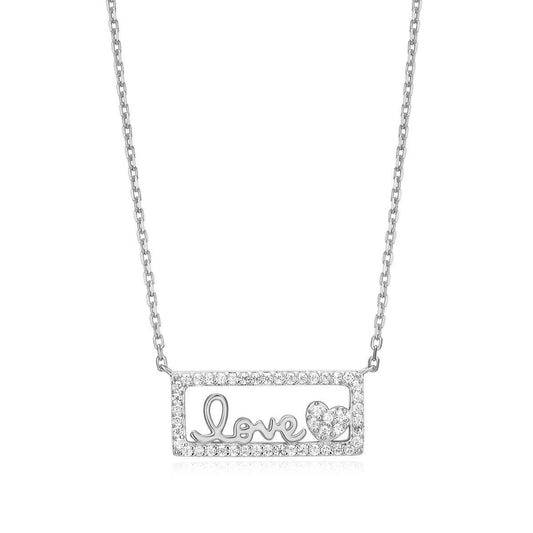 M by Monte Luna 1/5 ct. tw. Lab-Grown Diamond Framed Love Necklace in Rhodium Plated Sterling Silver