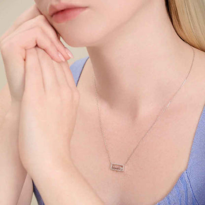 M by Monte Luna 1/5 ct. tw. Lab-Grown Diamond Framed Love Necklace in Rhodium Plated Sterling Silver front view