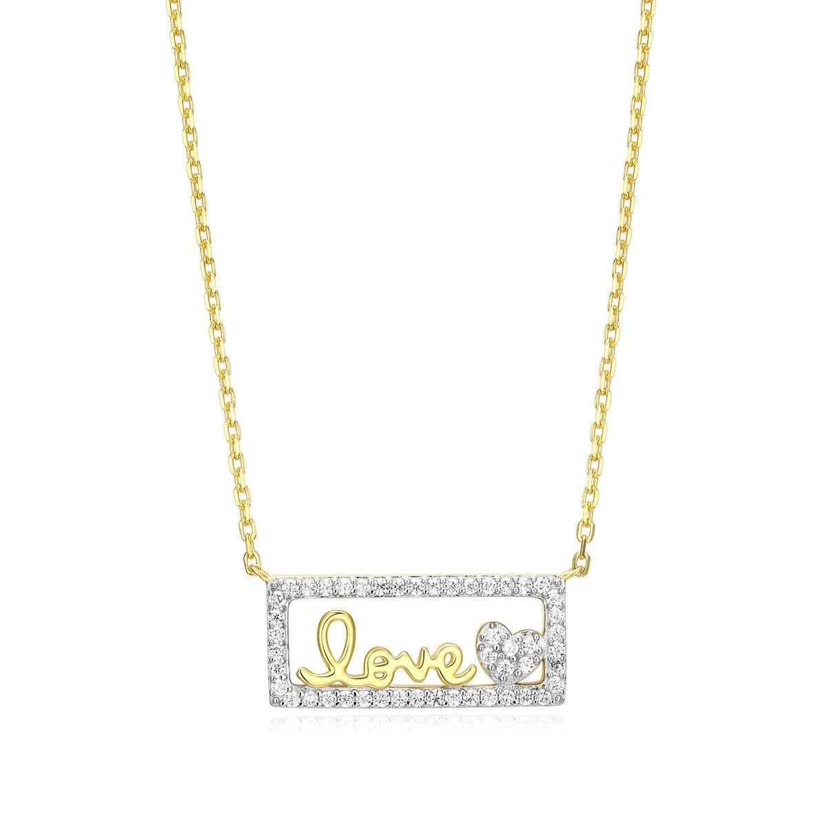 M by Monte Luna 1/5 ct. tw. Lab-Grown Diamond Framed Love Necklace in 14K Yellow Gold Plated Sterling Silver