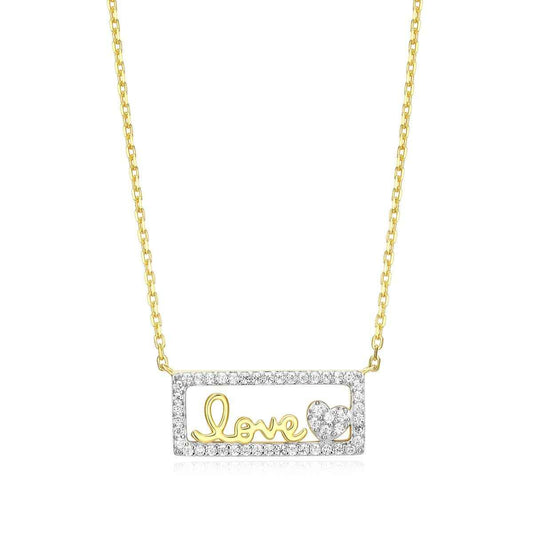M by Monte Luna 1/5 ct. tw. Lab-Grown Diamond Framed Love Necklace in 14K Yellow Gold Plated Sterling Silver