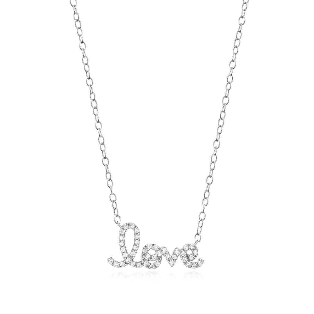 M by Monte Luna 1/8 ct. tw. Lab-Grown Diamond Love Necklace in Rhodium Plated Sterling Silver