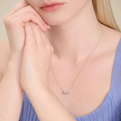 M by Monte Luna 1/8 ct. tw. Lab-Grown Diamond Love Necklace in Rhodium Plated Sterling Silver front view