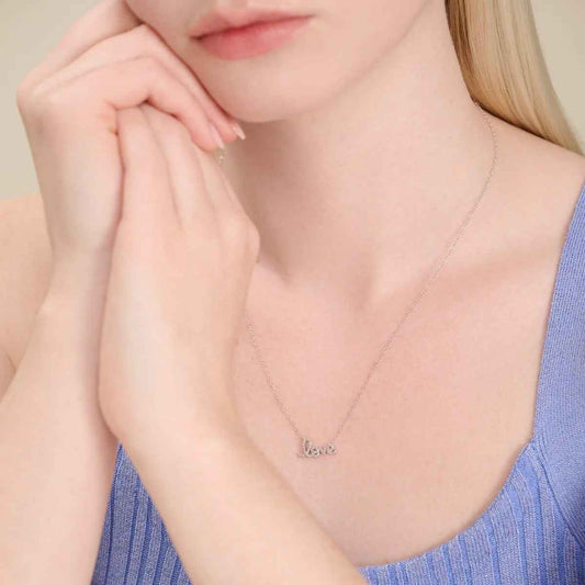 M by Monte Luna 1/8 ct. tw. Lab-Grown Diamond Love Necklace in Rhodium Plated Sterling Silver front view