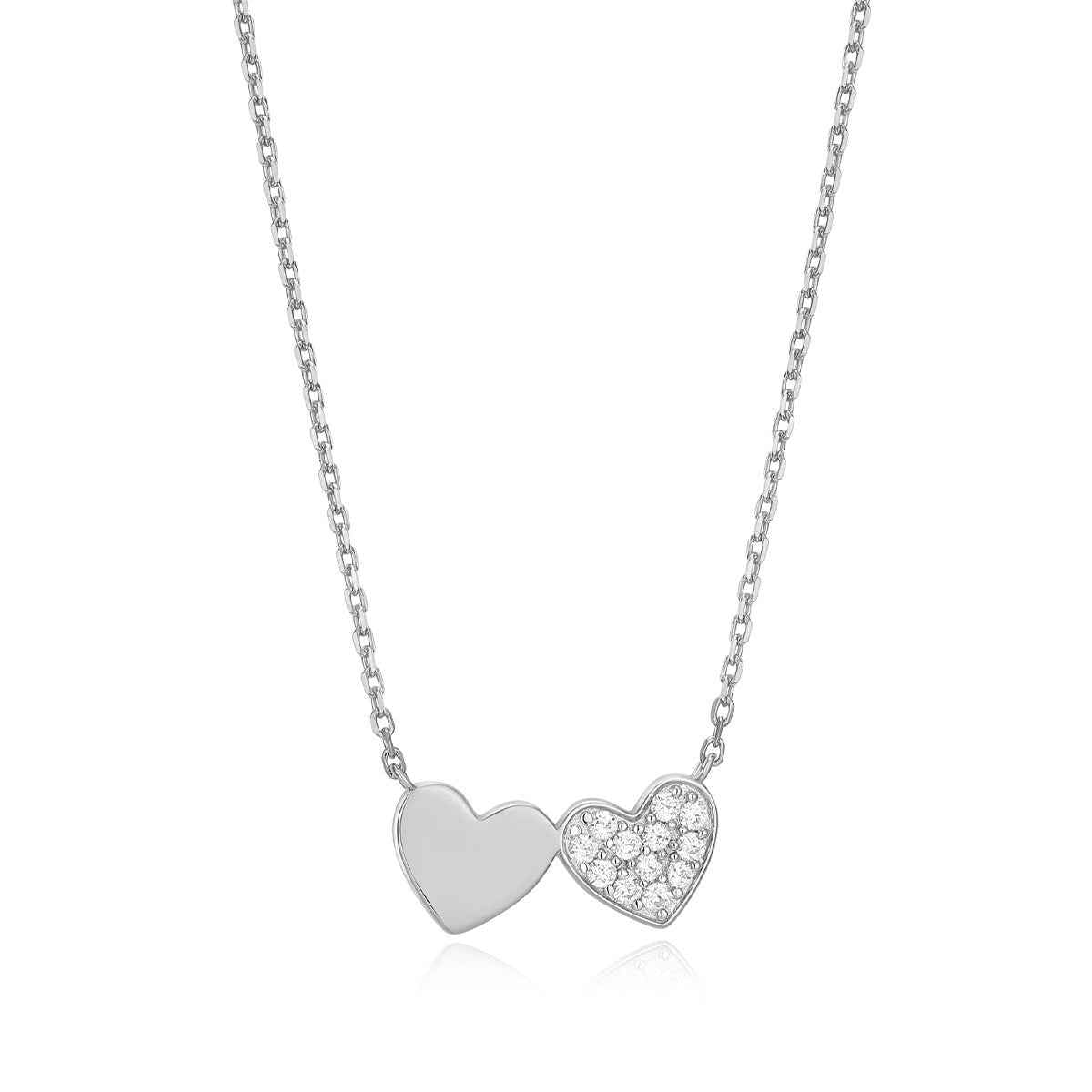 M by Monte Luna 1/8 ct. tw. Lab-Grown Diamond Twin Heart Necklace in Rhodium Plated Sterling Silver