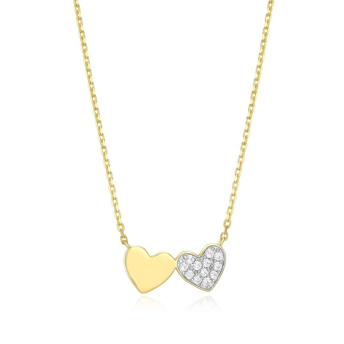 M by Monte Luna 1/8 ct. tw. Lab-Grown Diamond Twin Heart Necklace in 14K Yellow Gold Plated Sterling Silver
