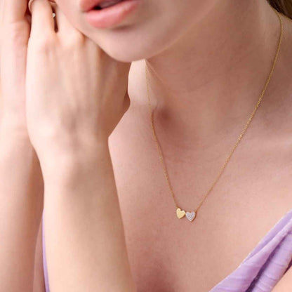 M by Monte Luna 1/8 ct. tw. Lab-Grown Diamond Twin Heart Necklace in 14K Yellow Gold Plated Sterling Silver front view