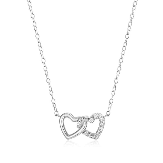 M by Monte Luna 1/10 ct. tw. Lab-Grown Diamond Open Twin Heart Necklace in Rhodium Plated Sterling Silver