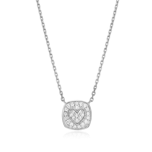 M by Monte Luna 1/6 ct. tw. Lab-Grown Diamond Heart Emblem Necklace in Rhodium Plated Sterling Silver