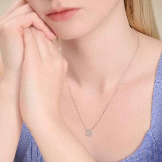 M by Monte Luna 1/6 ct. tw. Lab-Grown Diamond Heart Emblem Necklace in Rhodium Plated Sterling Silver front view