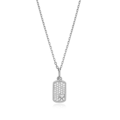 M by Monte Luna 1/10 ct. tw. Lab-Grown Diamond Mini Heart Tag Pendant in Rhodium Plated Sterling Silver