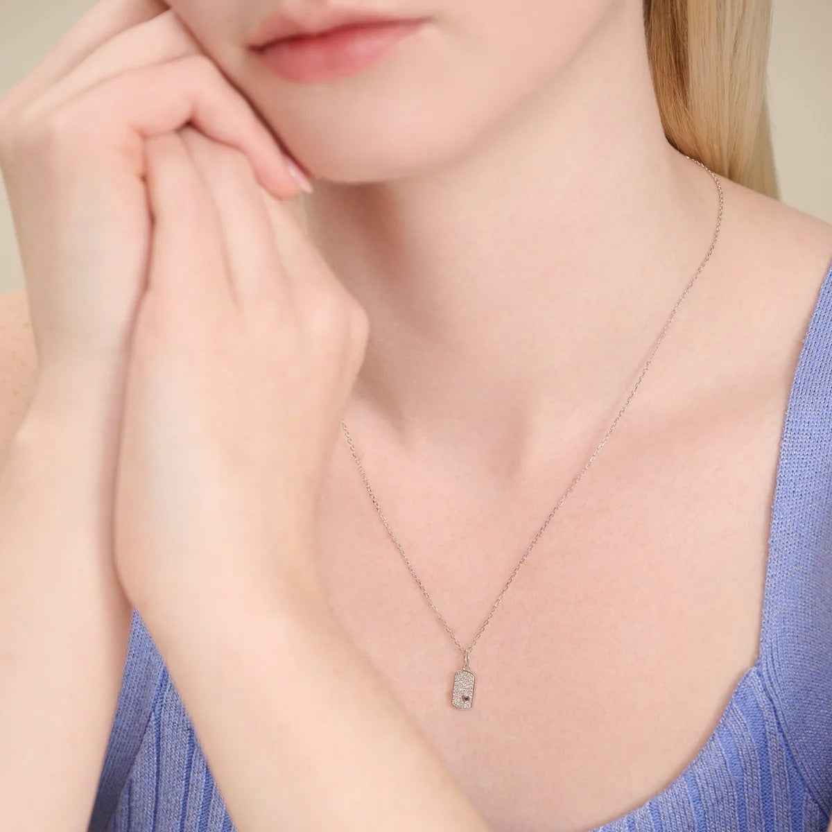 M by Monte Luna 1/10 ct. tw. Lab-Grown Diamond Mini Heart Tag Pendant in Rhodium Plated Sterling Silver front view