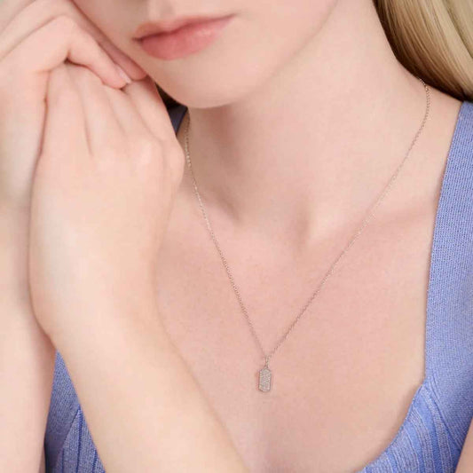 M by Monte Luna 1/8 ct. tw. Lab-Grown Diamond Hex Tag Pendant in Rhodium Plated Sterling Silver front view