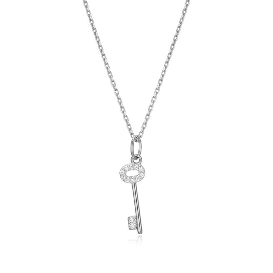 M by Monte Luna Lab-Grown Diamond Accent Skeleton Key Pendant in Rhodium Plated Sterling Silver