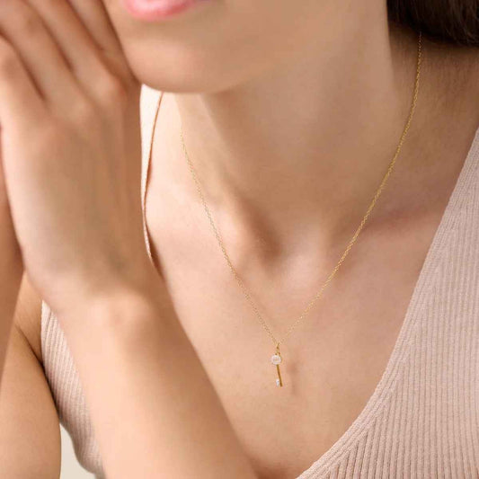 M by Monte Luna Lab-Grown Diamond Accent Skeleton Key Pendant in 14K Yellow Gold Plated Sterling Silver front view