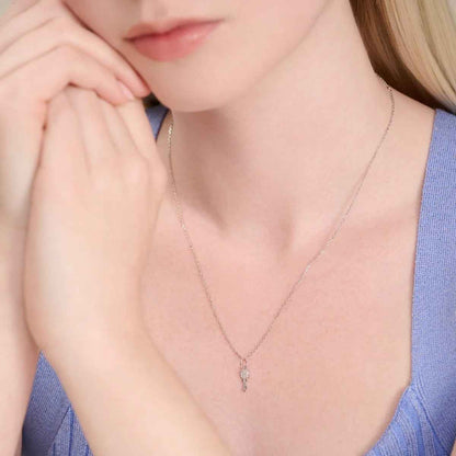 M by Monte Luna Lab-Grown Diamond Accent Latchkey Pendant in Rhodium Plated Sterling Silver front view