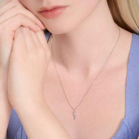 M by Monte Luna Lab-Grown Diamond Accent Latchkey Pendant in Rhodium Plated Sterling Silver front view